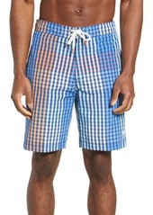 Tommy Bahama Baja King of Gingham Classic Fit Swim Trunks in Ocean Deep at Nordstrom