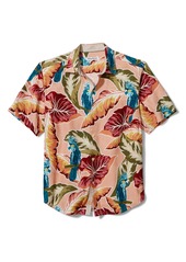 Tommy Bahama Flock N Roll Tropical Short Sleeve Silk Button-Up Shirt in Pale Ginger at Nordstrom