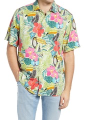 Tommy Bahama If One Can Toucan Floral Short Sleeve Silk Men's Button-Up Shirt in Vanilla Ice at Nordstrom