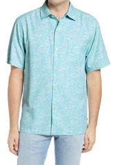 Tommy Bahama Raffia Geo Short Sleeve Silk Blend Button-Up Shirt in Graceful Sea at Nordstrom