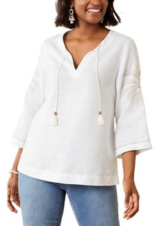 Tommy Bahama Breezy Palms Embroidered Linen Tunic Top