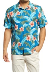 Tommy Bahama Brighton Blooms Short Sleeve Silk Blend Button-Up Shirt in Blue Allure at Nordstrom