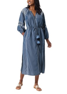 Tommy Bahama Chambray Embroidered Dress Swim Cover-Up