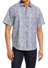 Tommy Bahama Coconut Point Fade Away Geo Short Sleeve Button-Up Shirt in Iced Slate at Nordstrom