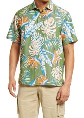 Tommy Bahama Coconut Point Monstera Paradise Print Short Sleeve Button-Up Shirt in Wild Clover at Nordstrom