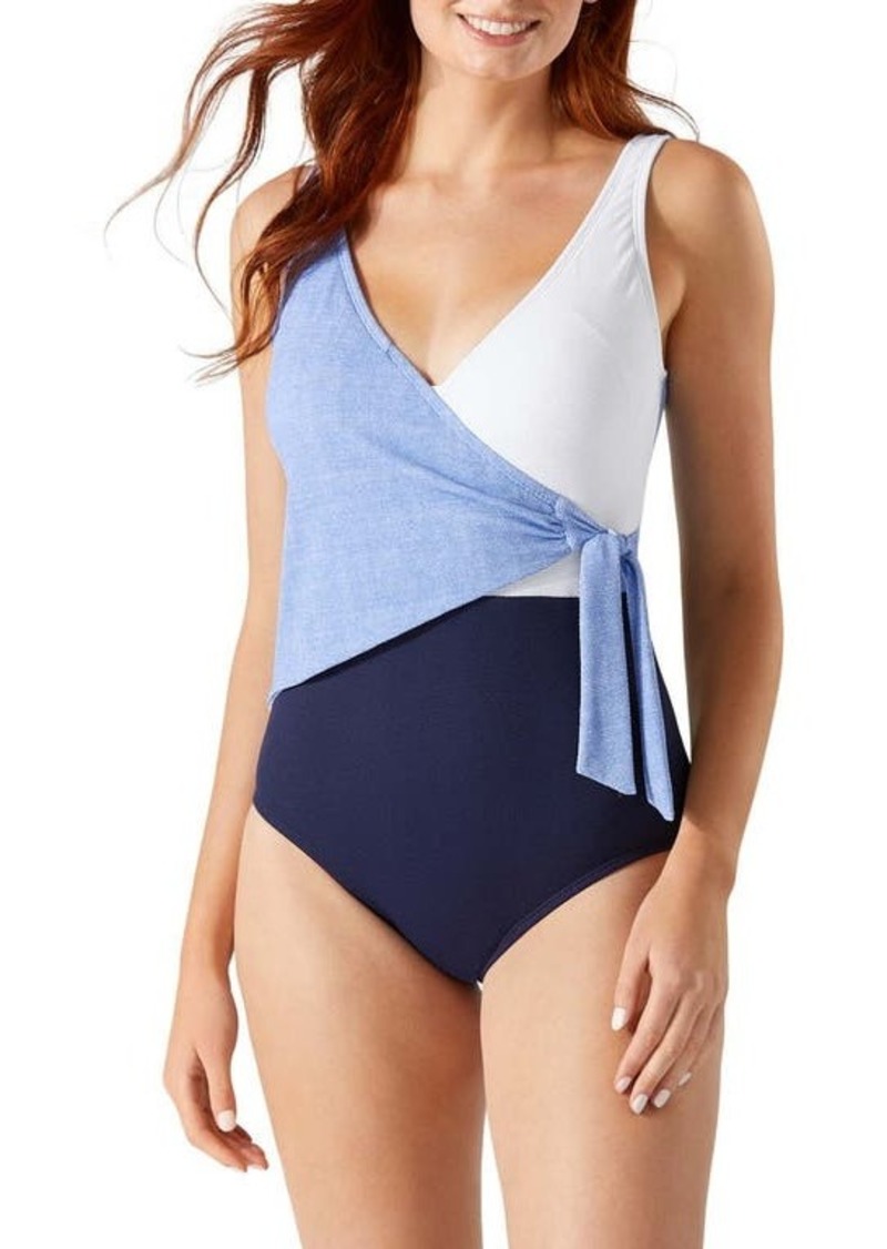Tommy Bahama Colorblock Scoop Back One-Piece Swimsuit