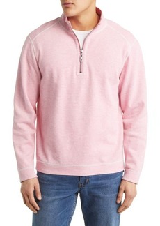Tommy Bahama Costa Flora Cotton Blend Half Zip Pullover in Carmine Pink Heather at Nordstrom
