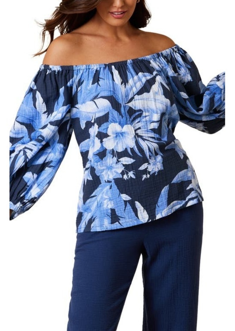 Tommy Bahama Day Break Hibiscus Off the Shoulder Cotton Top