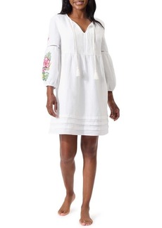 Tommy Bahama Flora Embroidered Long Sleeve Linen Blend Cover-Up Dress