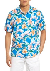 Tommy Bahama Garden Key Floral Silk Blend Short Sleeve Button-Up Shirt in Techno at Nordstrom