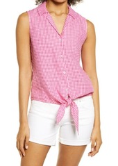 Tommy Bahama Gingham Check Linen Tie Front Top in Lt. Rose at Nordstrom
