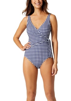 Tommy Bahama Gingham Wrap Front One Piece Swimsuit