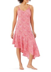 Tommy Bahama Harbour Island Asymmetrical Ruffle Midi Dress in Paradise Coral at Nordstrom