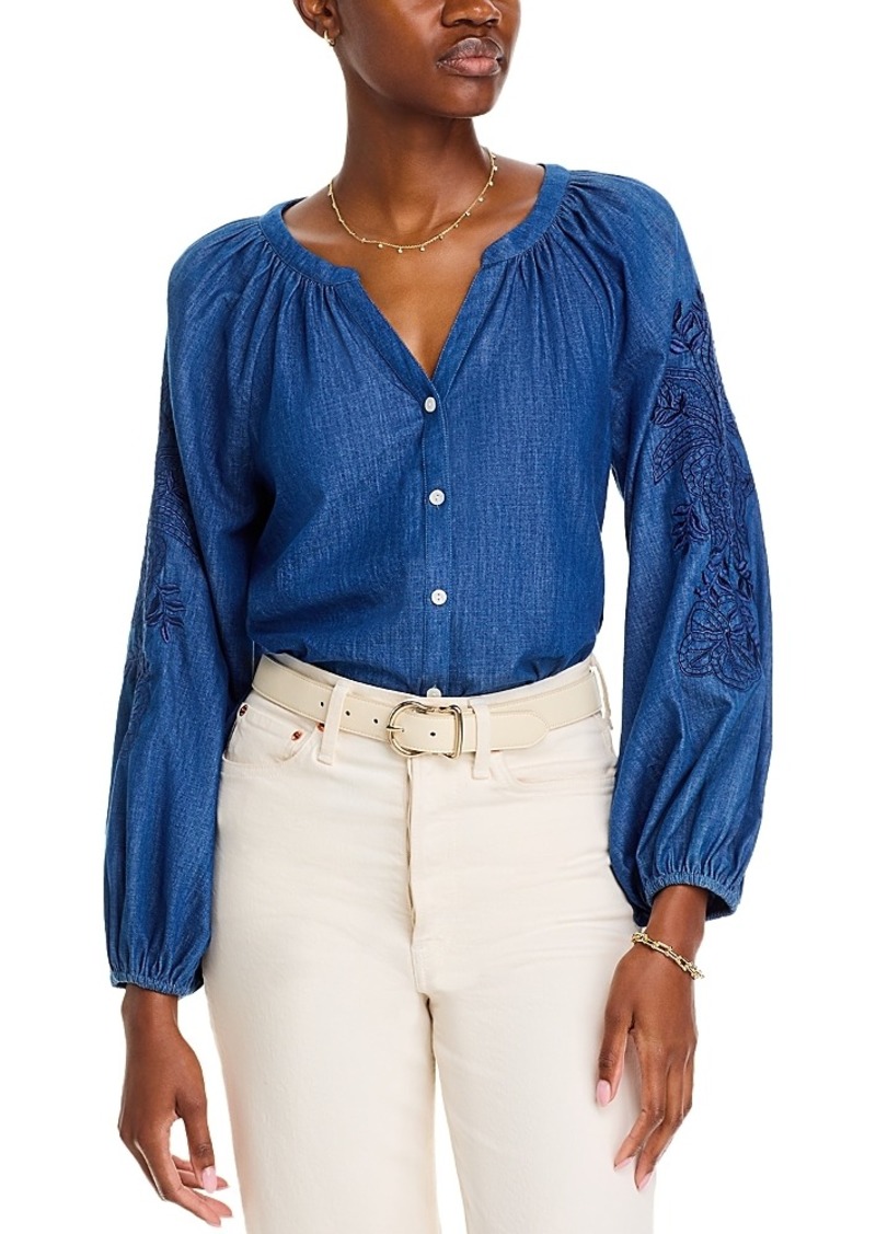 Tommy Bahama Indigo Cove Embellished Sleeve Blouse