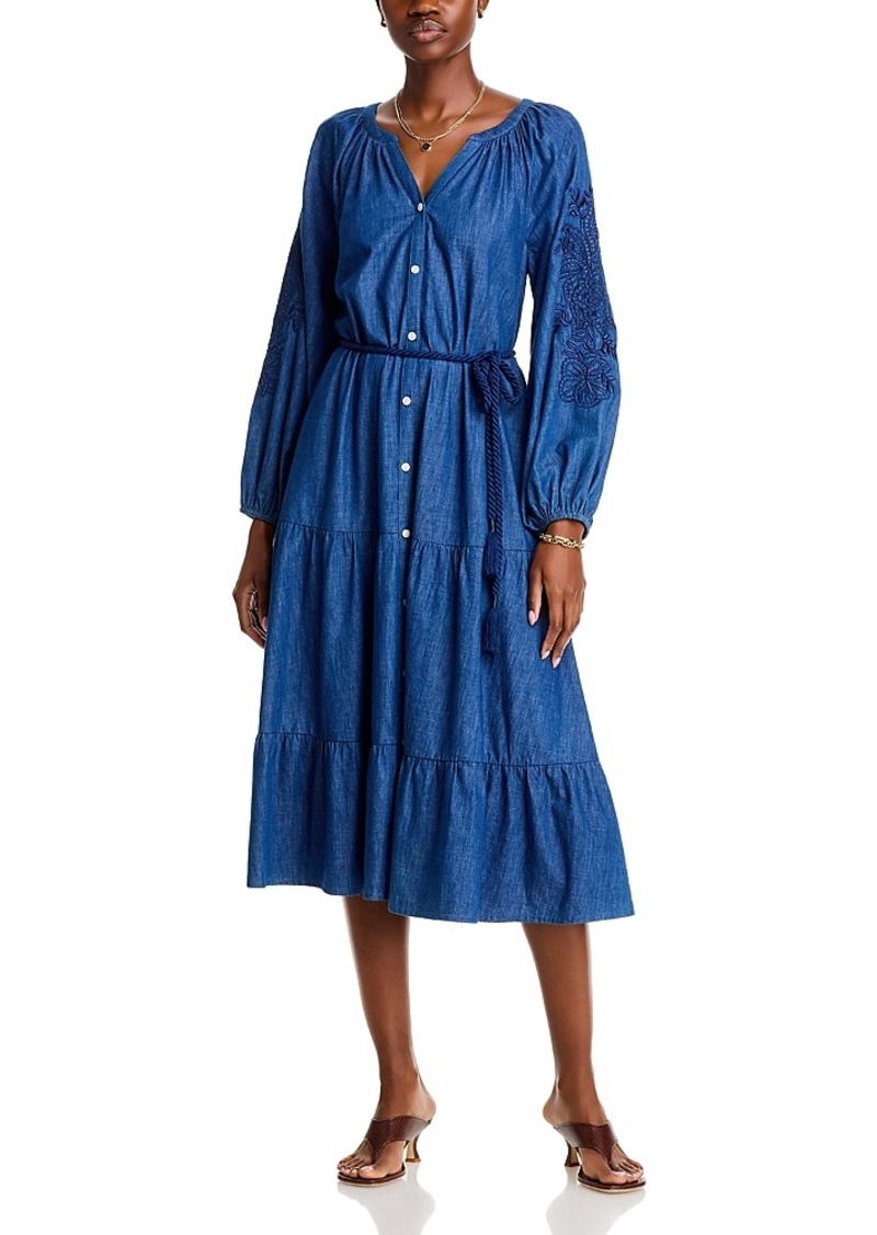 Tommy Bahama Indigo Cove Embroidered Sleeve Midi Dress