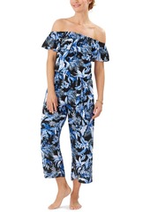 Tommy Bahama Indigo Garden Off-The-Shoulder Cover-Up Jumpsuit Women's Swimsuit
