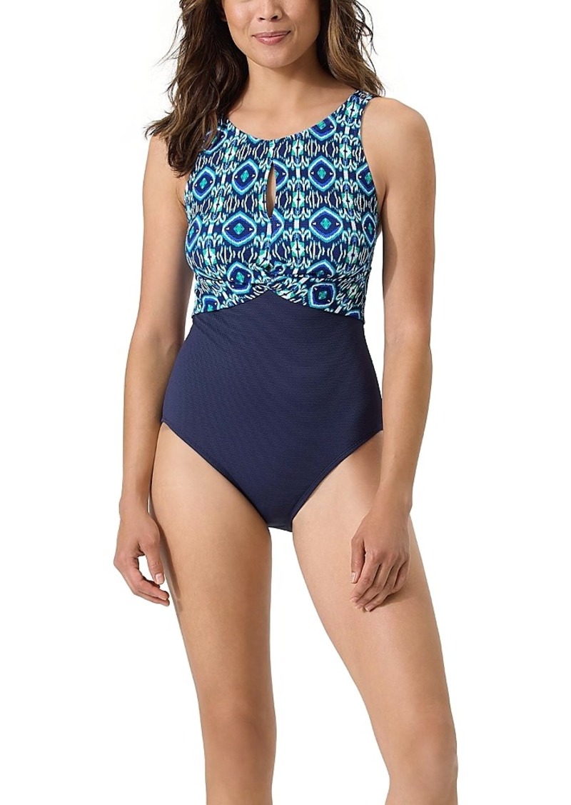 Tommy Bahama Island Cays Ikat High Neck One Piece Swimsuit