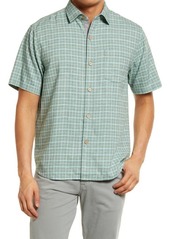 Tommy Bahama Men's Check It Out Short Sleeve Button-Up Silk Shirt in Sea Turtle Green at Nordstrom
