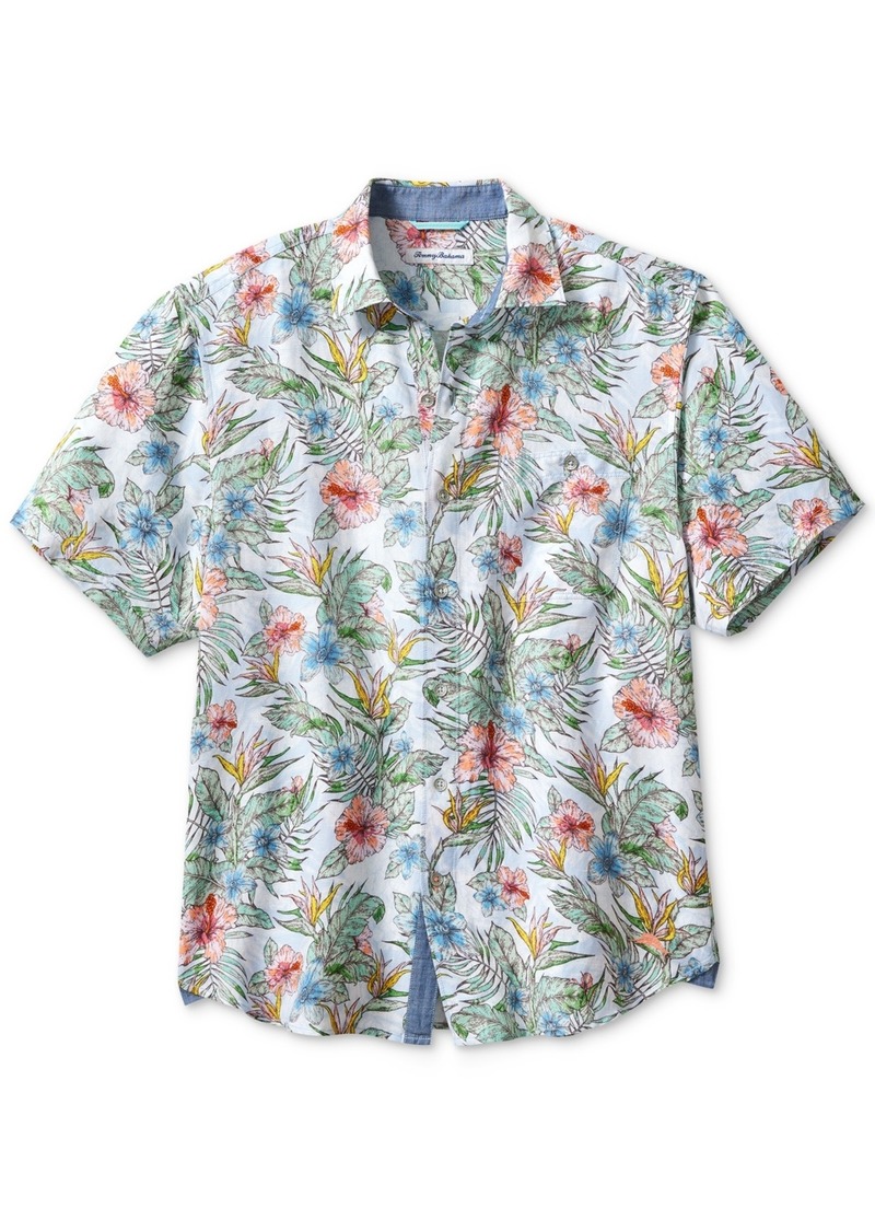 Tommy Bahama Men's Floral Sketch Short Sleeve Button-Front Shirt - Dew Drop