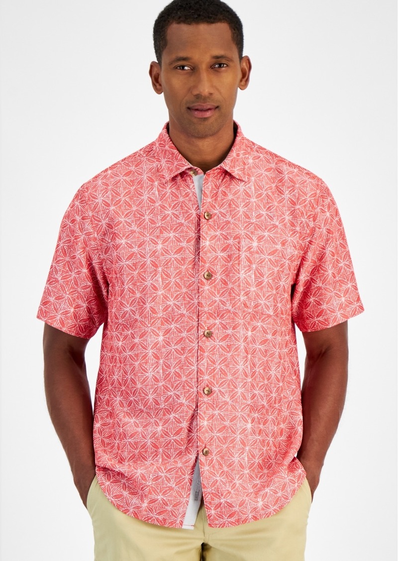 Tommy Bahama Men's Floral Tile Print Short Sleeve Button-Down Shirt - Boomerang Red