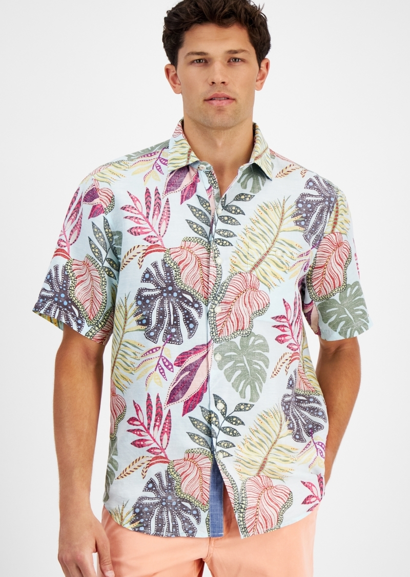 Tommy Bahama Men's Sand Linen Retro Vines Short Sleeve Printed Shirt - Aqua Aloha