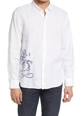 Tommy Bahama Mickey Mouse Sketched in Leaves Linen Button-Up Shirt in White at Nordstrom