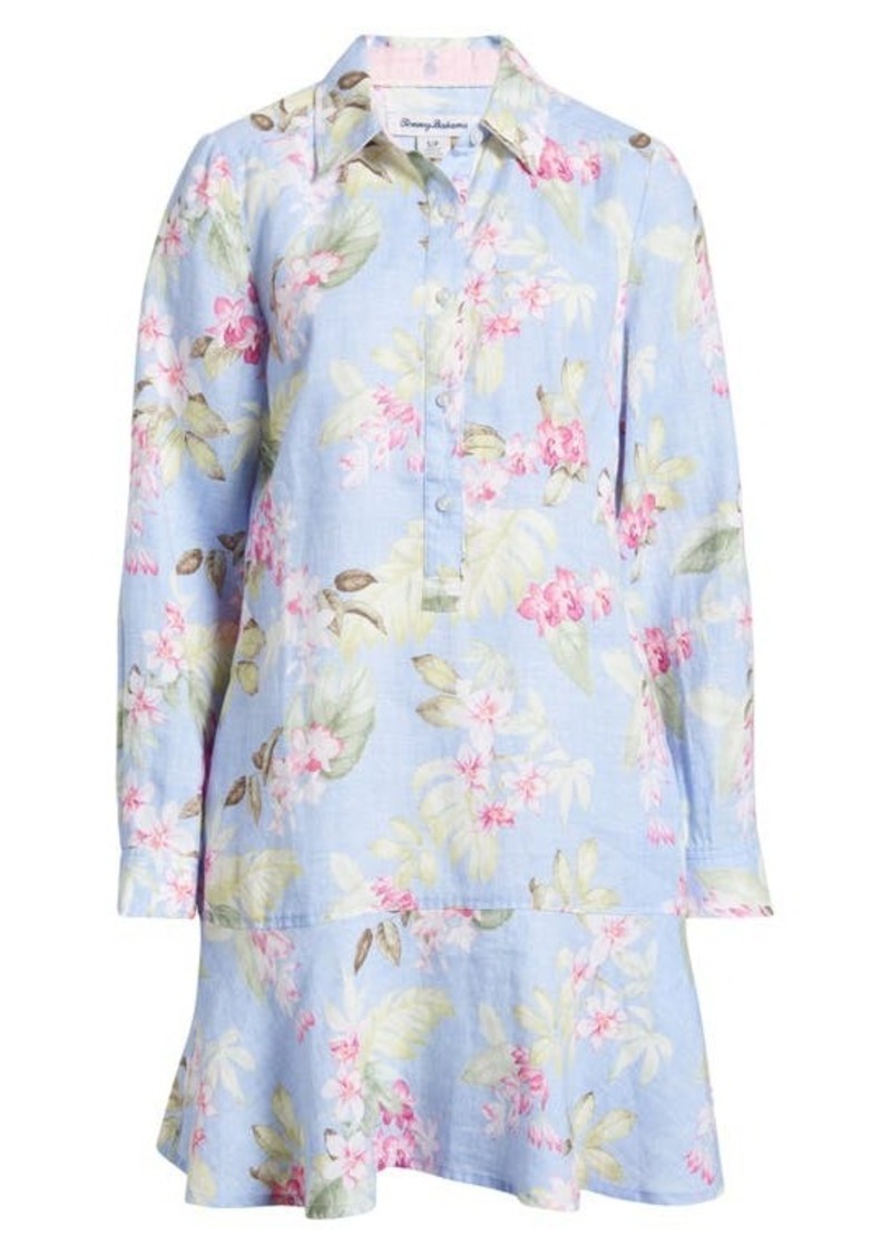Tommy Bahama Orchid Dreams Floral Long Sleeve Linen Mini Shirtdress