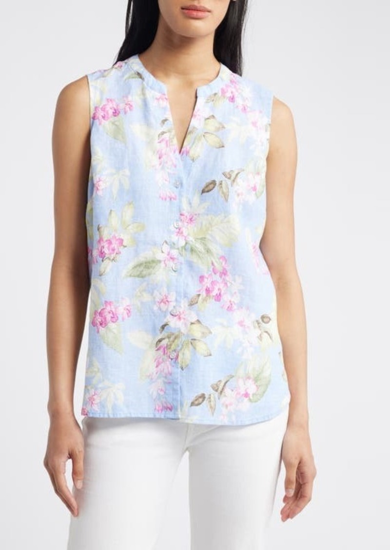 Tommy Bahama Orchid Dreams Sleeveless Linen Button-Up Top