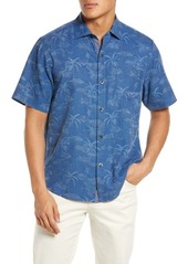 Tommy Bahama Palms in Paradise Short Sleeve Silk Button-Up Shirt in Bering Blu at Nordstrom