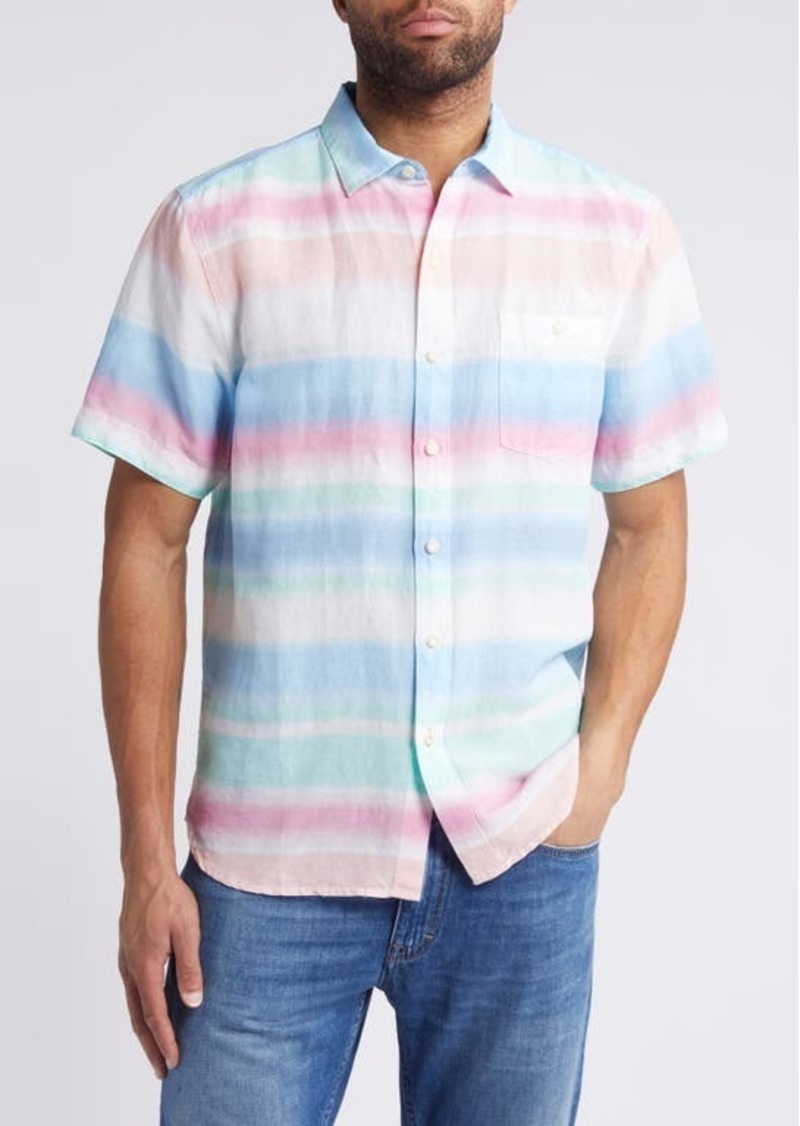 Tommy Bahama Sand Hazy Tides Stripe Short Sleeve Linen Blend Button-Up Shirt