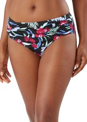 Tommy Bahama Midnight Orchid Shirred High Waist Swim Bottoms in Black at Nordstrom