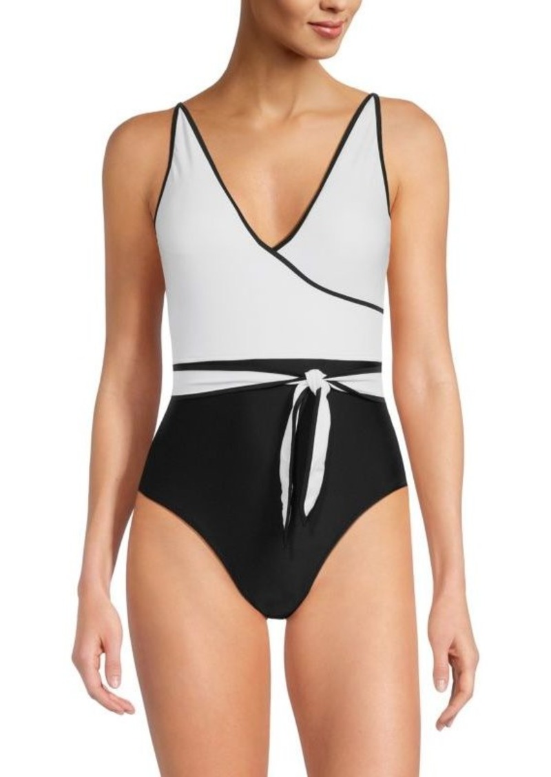 Tommy Hilfiger Colorblock Tie Front One Piece Swimsuit