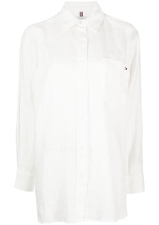 Tommy Hilfiger embroidered-logo long-sleeve linen shirt
