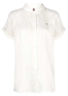 Tommy Hilfiger embroidered-logo short-sleeve linen shirt