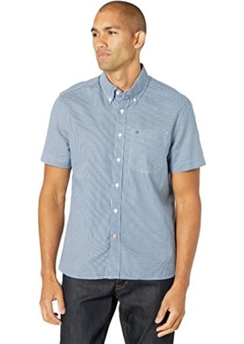 Tommy Hilfiger Shirt Mens Short Sleeve Button Up Pocket Buttondown Custom Fit 