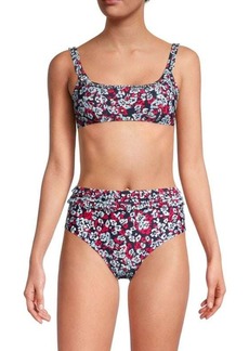 Tommy Hilfiger ​Floral-Print Ruffle Neckline Bikini Top