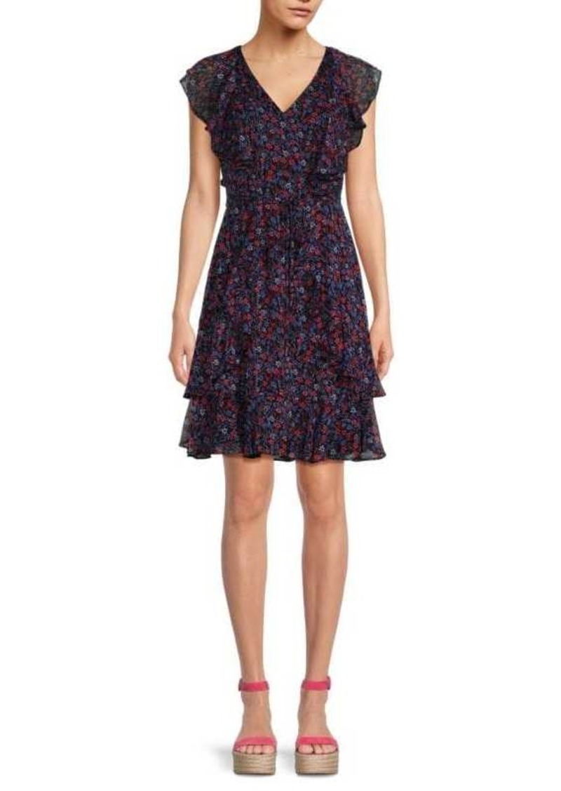 Tommy Hilfiger Floral Ruffle Trim Mini Flare Dress