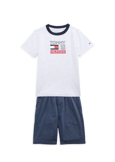 Tommy Hilfiger Little Boy's 2-Piece Logo Tee & Checked Shorts Set