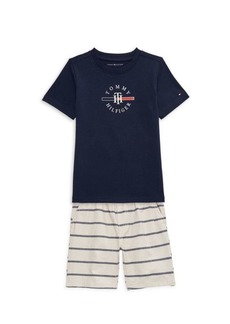Tommy Hilfiger Little Boy's 2-Piece Logo Tee & Striped Shorts Set