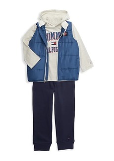 Tommy Hilfiger Little Boy's 3-Piece Logo Hoodie, Puffer Vest & Joggers Set