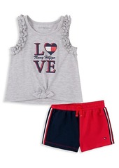 Tommy Hilfiger Little Girl's 2-Piece Graphic T-Shirt & Colorblock Shorts Set