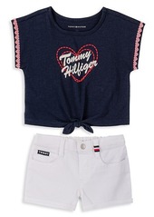 Tommy Hilfiger Little Girl's 2-Piece Logo Top & Denim Shorts Set