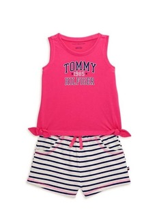 Tommy Hilfiger Little Girl's 2-Piece Logo Top & Striped Shorts Set