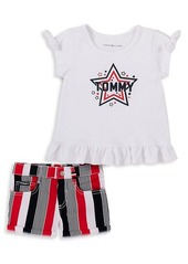 Tommy Hilfiger Little Girl's 2-Piece Star-Print Top & Striped Shorts Set