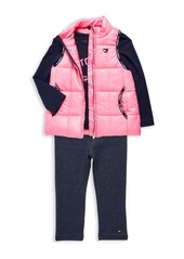 Tommy Hilfiger Little Girl's 3 Piece Tee, Leggings & Puffer Vest Set