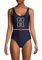 Tommy Hilfiger Logo Graphic Belted One-Piece Swimsuit