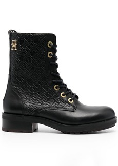 Tommy Hilfiger monogram-embossed biker boots