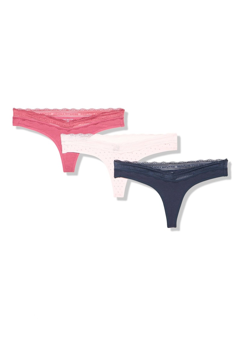 Tommy Hilfiger 3PK Cotton Logo Lace Trim V Thong | Women's Panty Pack