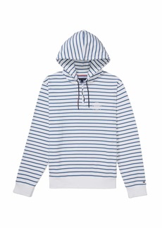 Tommy Hilfiger Adaptive Tommy Hilfiger Men's Adaptive Stripe Hoodie Sweatshirt with Extended Zipper Pull Bright White/Captains Blue XL