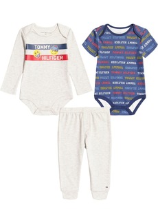 Tommy Hilfiger Baby Boys Colorful Logos Bodysuits and Heather Joggers, 3 Piece Set